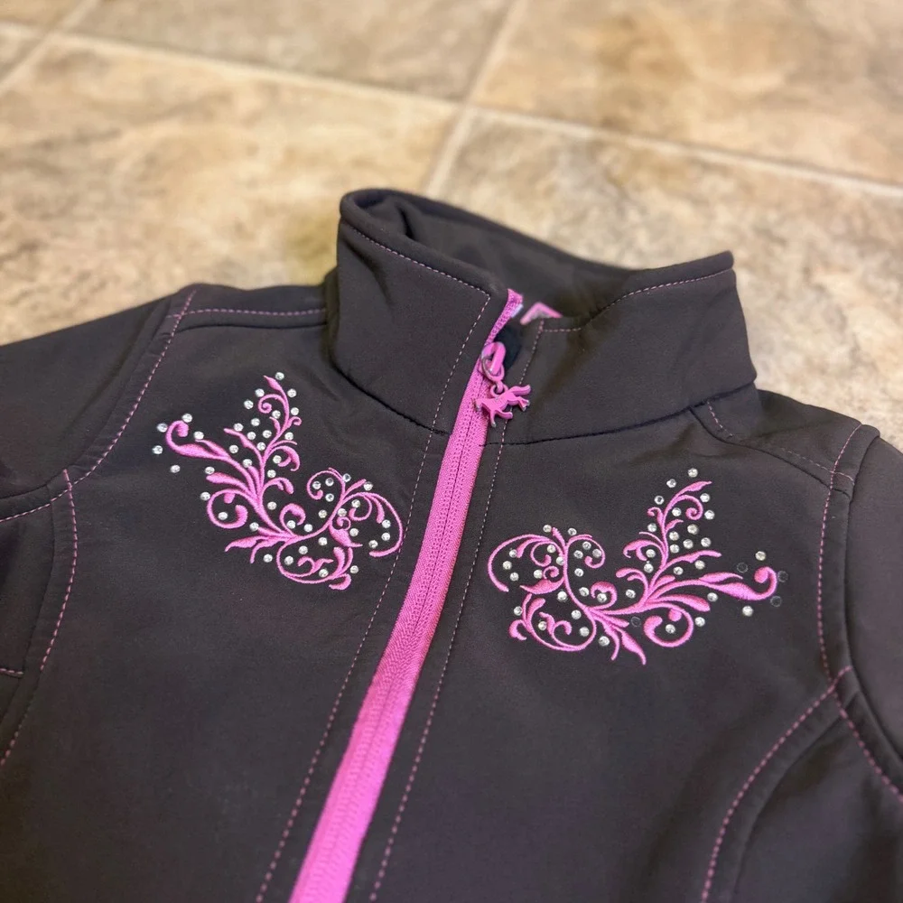 Cowgirl Hardware Girls 2T Black Pink Softshell Jacket Horse Rhinestone Western